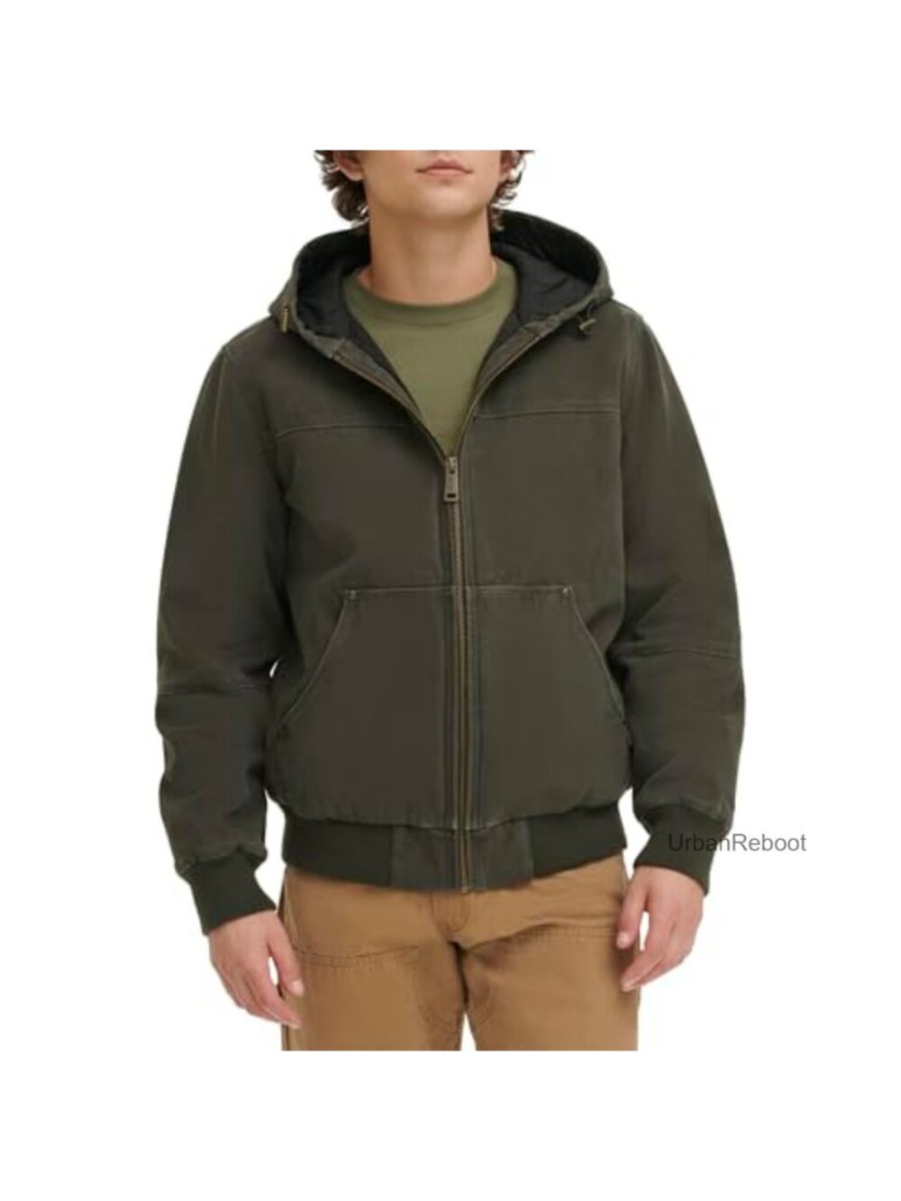 Workwear Cotton Canvas Hooded Bomber Jacket, Men's Fall Jacket